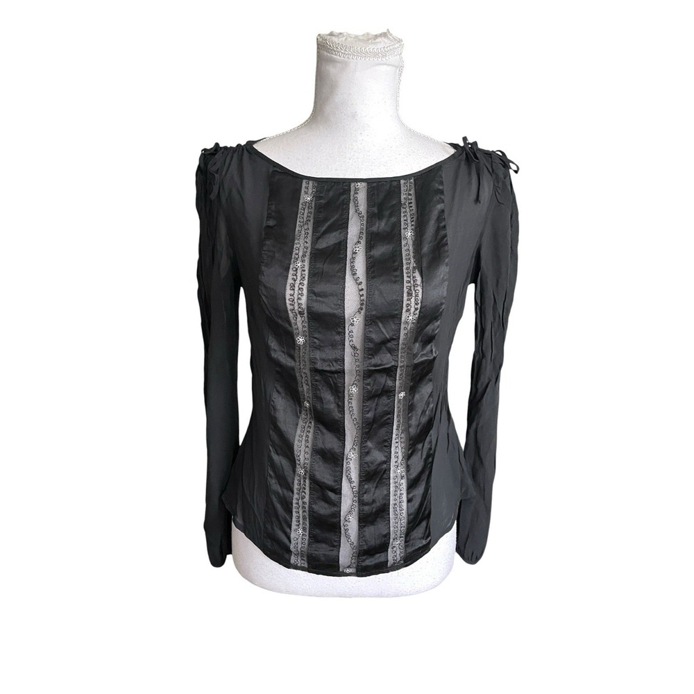 Vintage‎ Y2K The Limited 100% Silk Black Top Dainty Floral Embroidery Fairycore